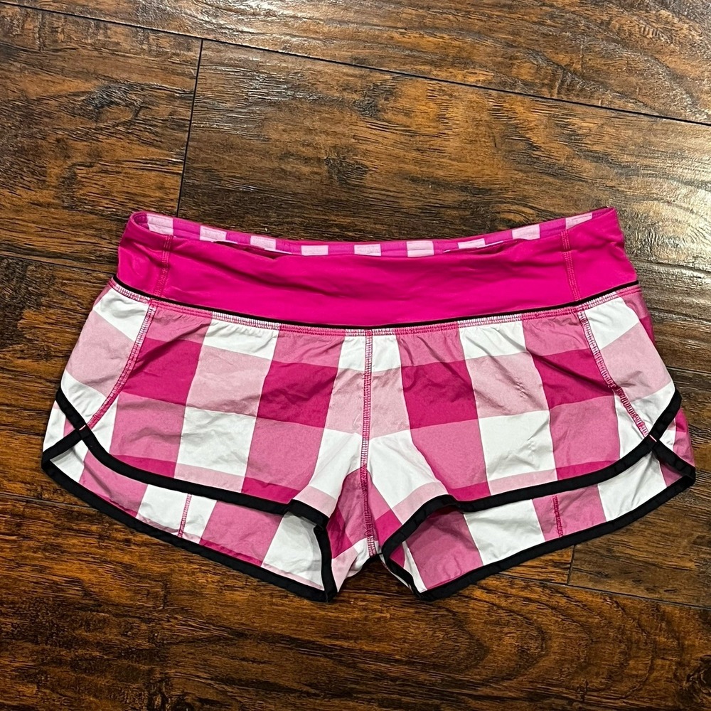 Lululemon Run Speed Short Gingham Check Reflective Swiftly Raspberry Size 8 - Picture 2 of 11